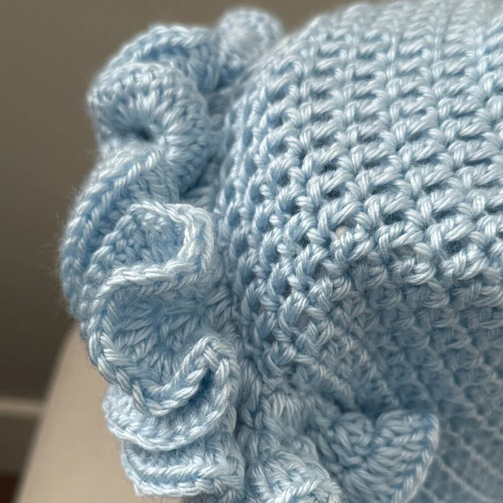 Crochet Ruffle Edge Hat Toque Light Blue - Picture 3 of 6